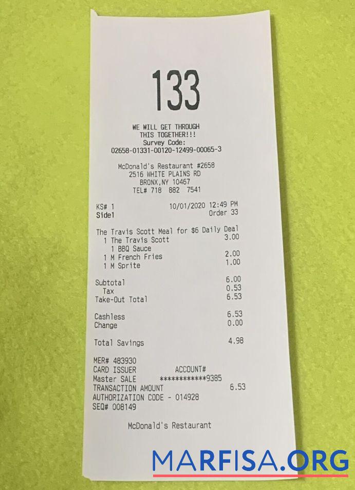 Blank McDonald's restaurant payment check sample